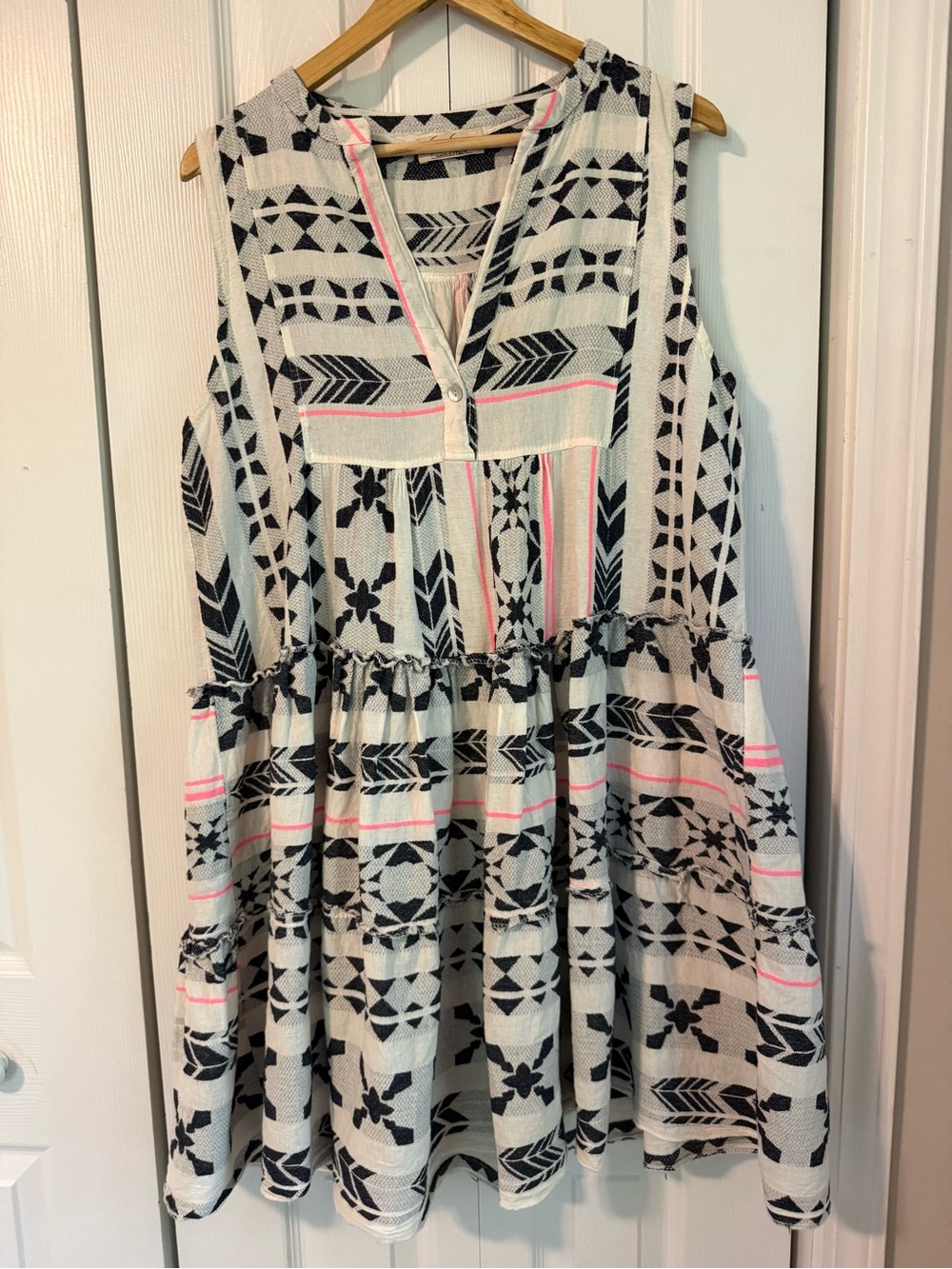 Women's Sleeveless Mini Dress in Black & White with Pink Accents